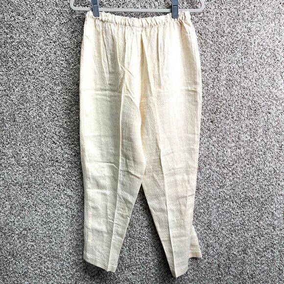 Eileen Fisher Pants Women’s Small Butter Pale Yellow Linen Stripe Textured Slim - Picture 4 of 7